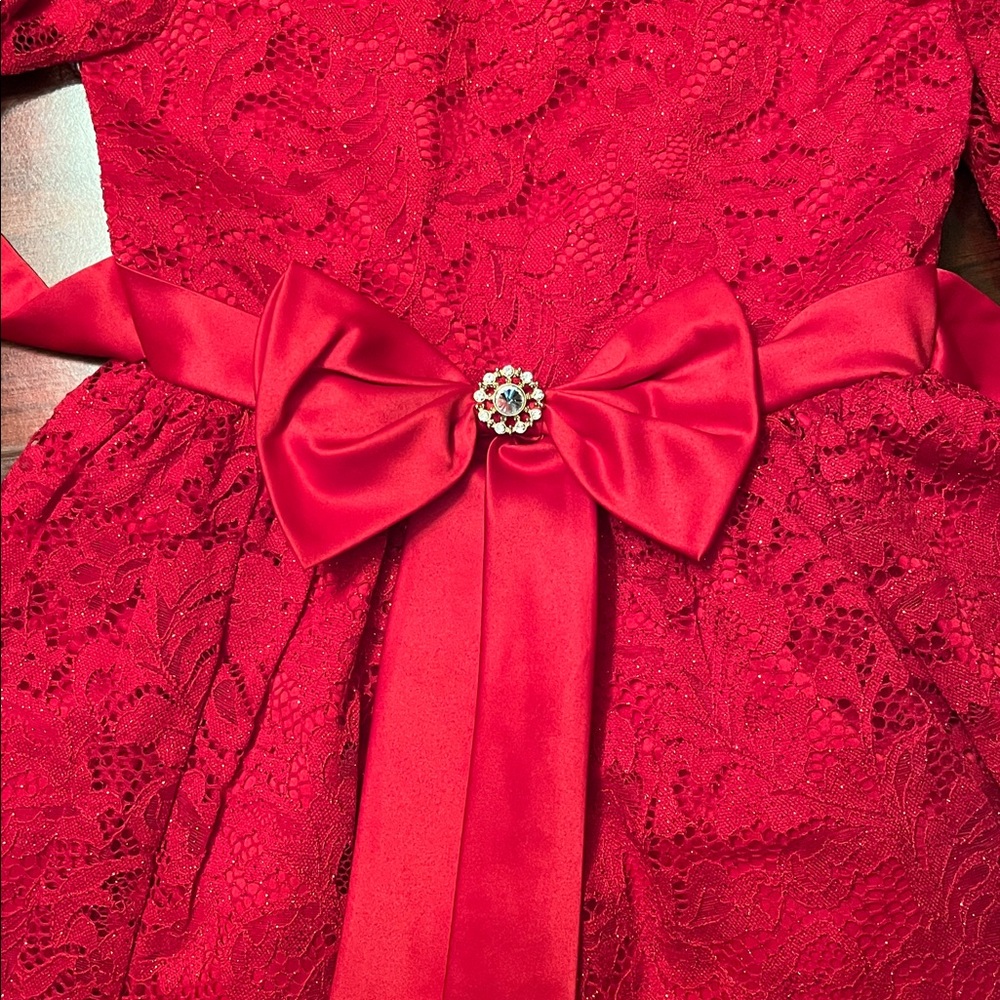 Rare Editions Red Floral Lace Special Occasion Holiday Dress Girls Size 8